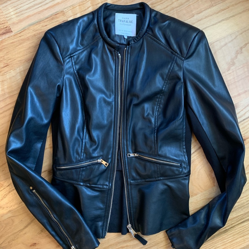 Leather zip up jacket with peplum